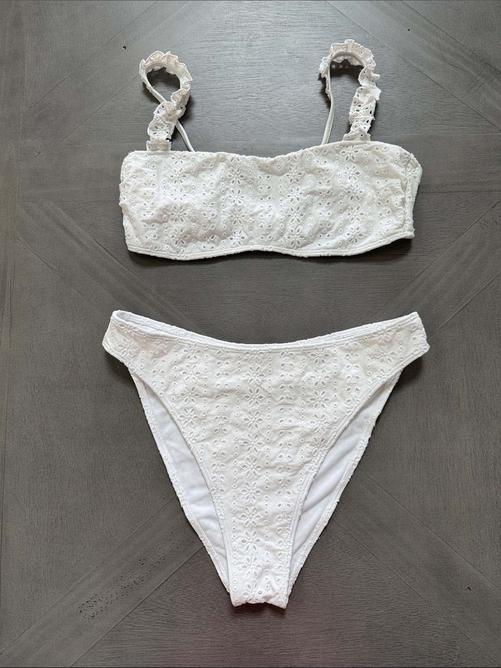 Hollister White Eyelet Bandeau Bikini Set